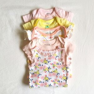 mixed brands 5-pack pastel bodysuit diaper shirt bundle 3 months baby girl